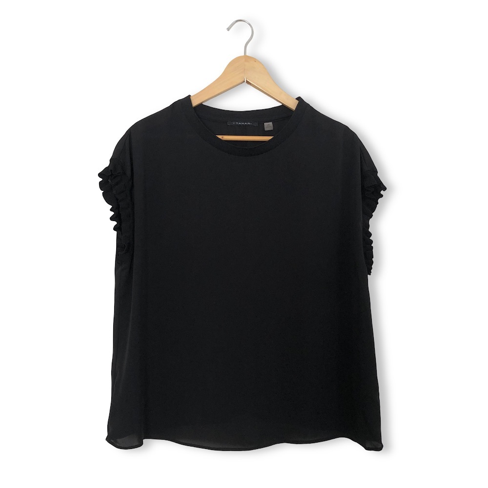 Tahari Semi Sheer Black Top